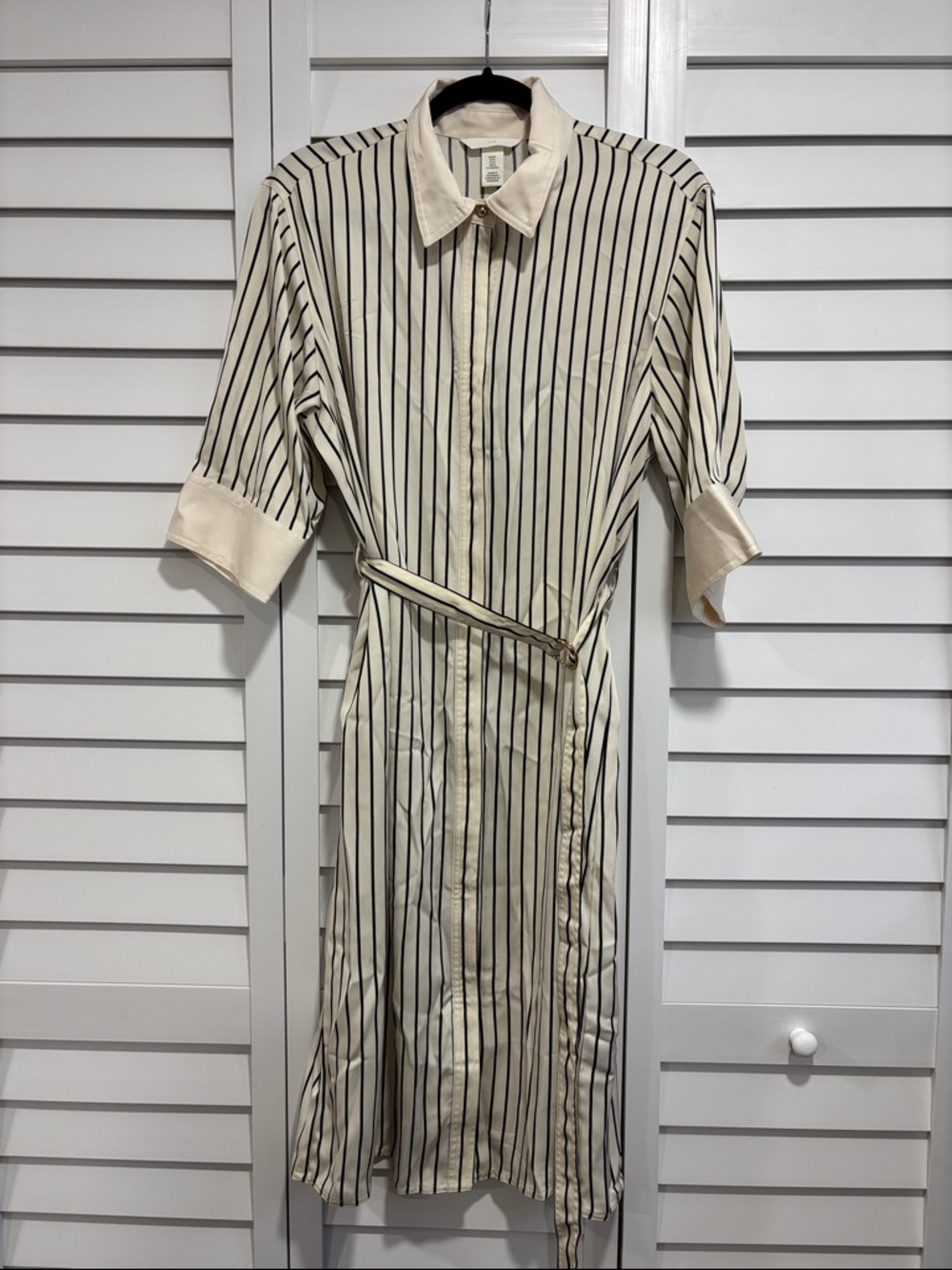 H&M Cream and Black Striped Midi Shirt Dress
